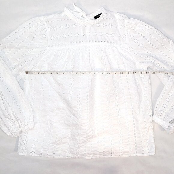 J. Crew | High Neck Long Sleeve White Eyelet Blouse | Size Medium - Picture 13 of 16